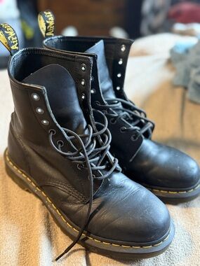 Dr. Martens Black Lace-Up Boots with Yellow Stitching